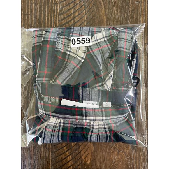 GAP Blouse Women L Navy Green Red Plaid Long Sleeve Peasant Top Holiday‎ Look - Picture 7 of 7